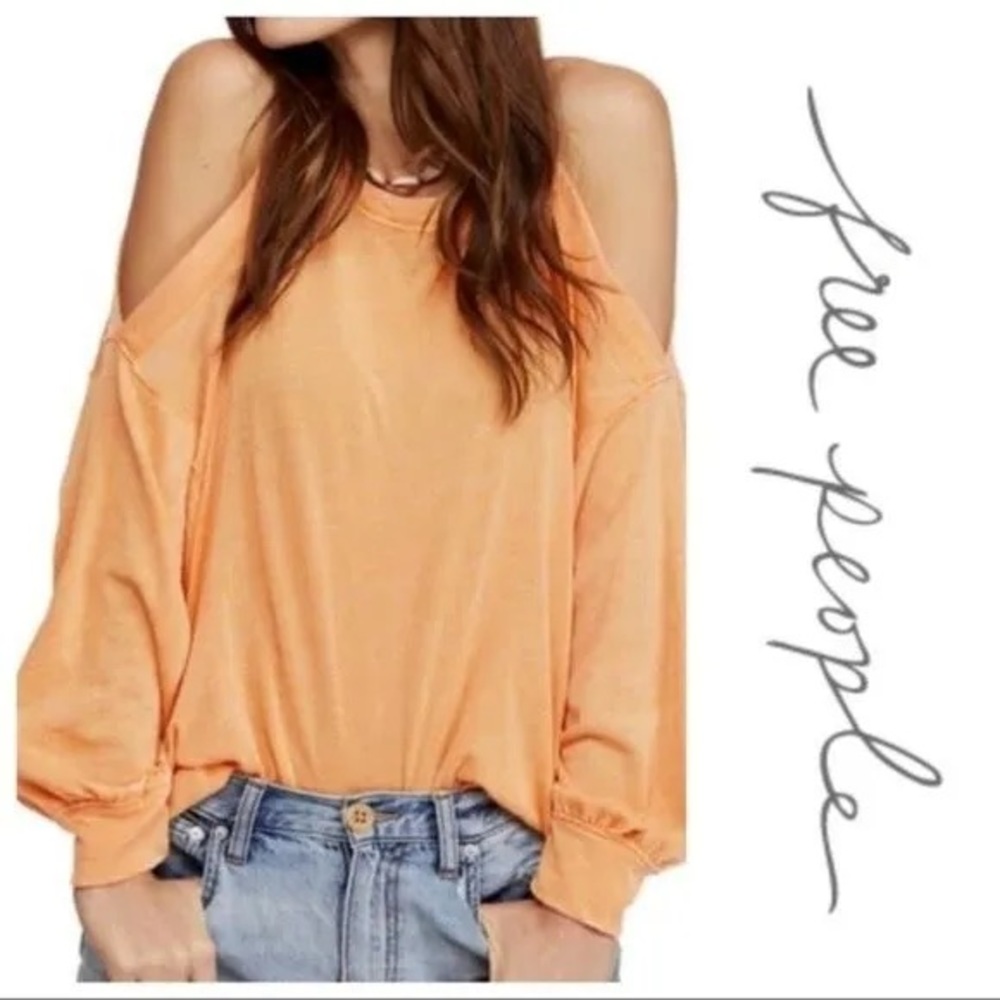 FREE PEOPLE Chill Out Cold Shoulder Top Tangerine Orange Medium
